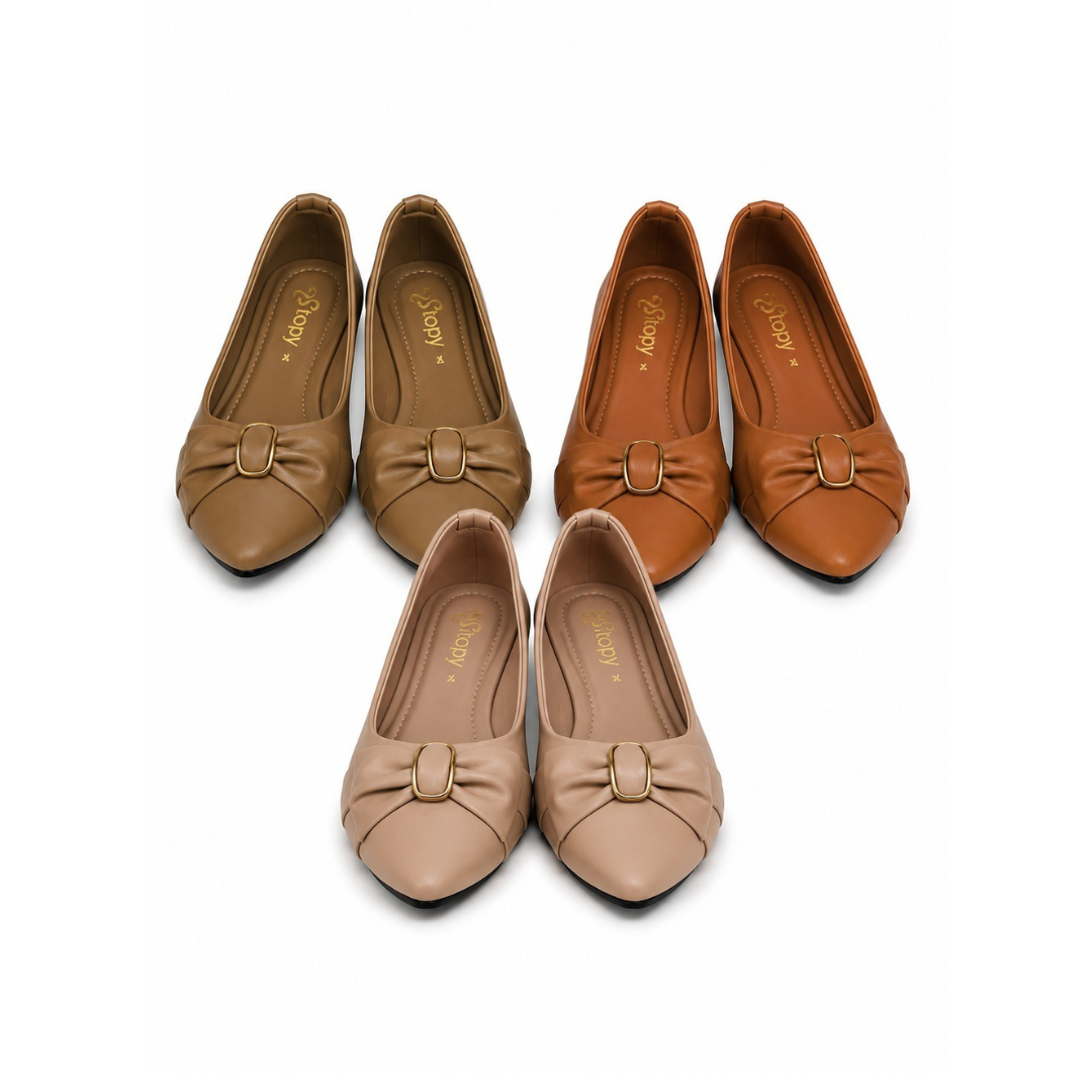 Stopy Women Buckle Knot Pointed Flat Pumps