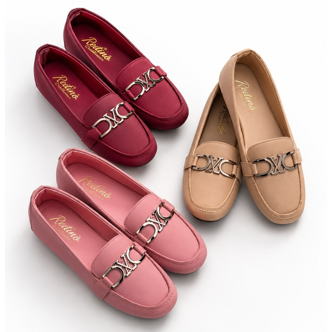 Redtino Women Metallic Buckle Flat Loafers