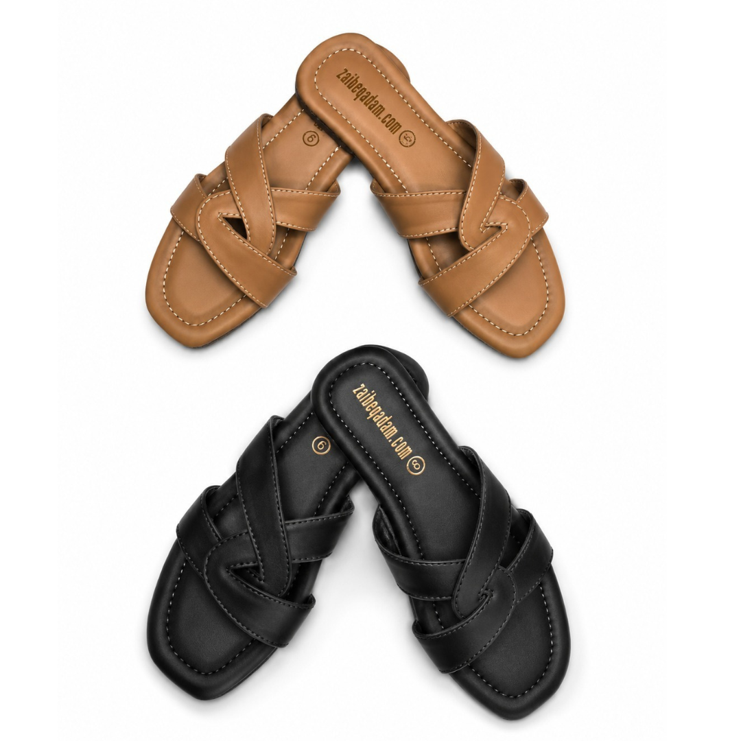 Zaib-e-Qadam Women Cross Strap Flat Slippers
